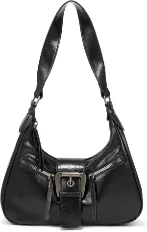 Small Purses for Women Trendy Shoulder Bag Casual Hobo Y2K Buckle Handbag Vegan Leather Crossbody Bag Underarm Bag