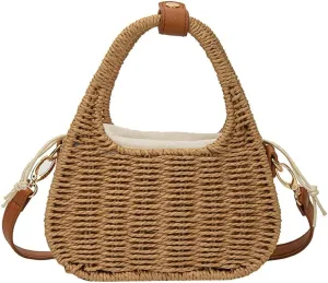Small Straw Purses for Women Woven Handbags Handmade Straw Crossbody Beach Bag Square Boho Clutch Bag
