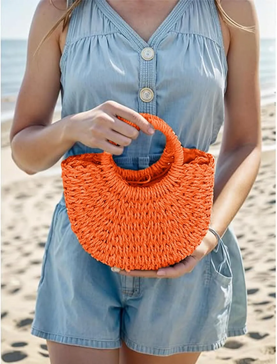 Small Straw Tote Bag for Women,Summer Beach Crossbody Shoulder Handbag,Hand-woven Rattan Clutch Purse for Vacation