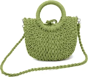 Small Straw Tote Bag for Women,Summer Beach Crossbody Shoulder Handbag,Hand-woven Rattan Clutch Purse for Vacation