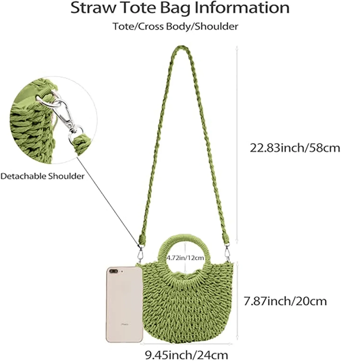Small Straw Tote Bag for Women,Summer Beach Crossbody Shoulder Handbag,Hand-woven Rattan Clutch Purse for Vacation