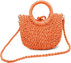 Small Straw Tote Bag for Women,Summer Beach Crossbody Shoulder Handbag,Hand-woven Rattan Clutch Purse for Vacation