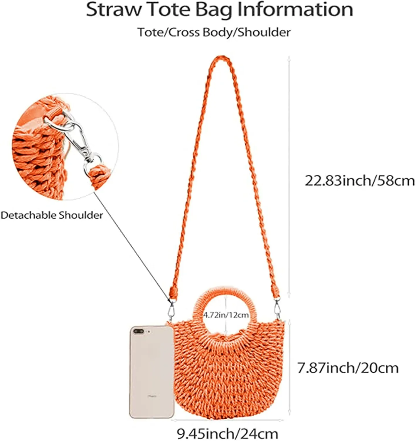 Small Straw Tote Bag for Women,Summer Beach Crossbody Shoulder Handbag,Hand-woven Rattan Clutch Purse for Vacation