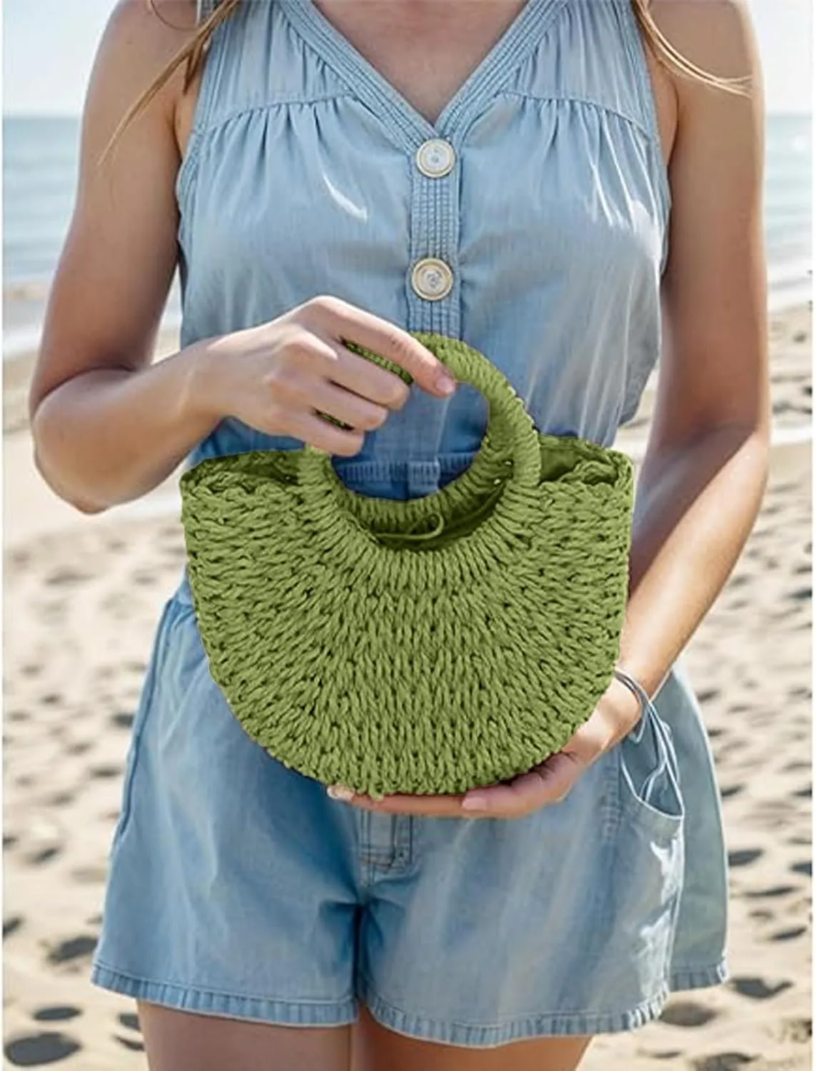 Small Straw Tote Bag for Women,Summer Beach Crossbody Shoulder Handbag,Hand-woven Rattan Clutch Purse for Vacation