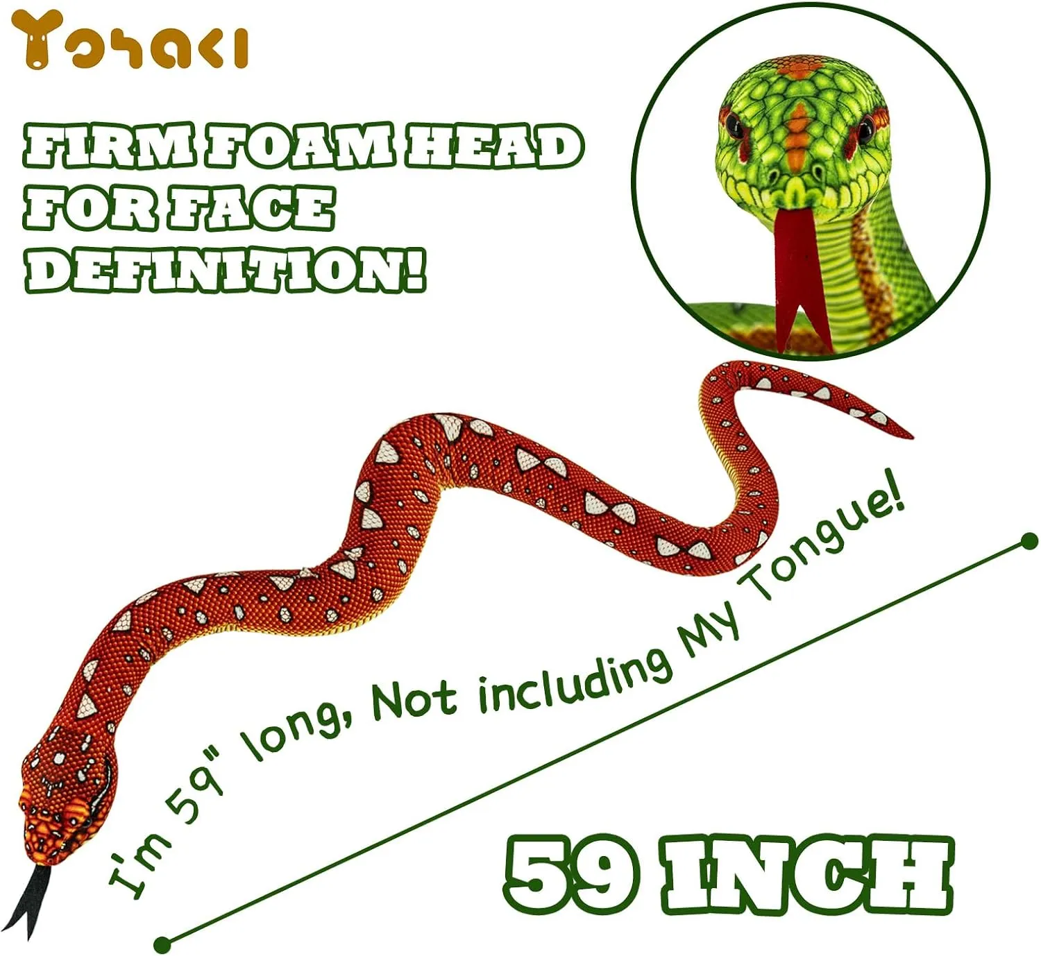 Snake Plush Toy, 59'' Large Washable Simulated Snake Plush Cuddle Toy, Soft and Cute Children's Gift for Boys and Girls, Birthday Party Gift Prank Prop, Python Mangrove Red