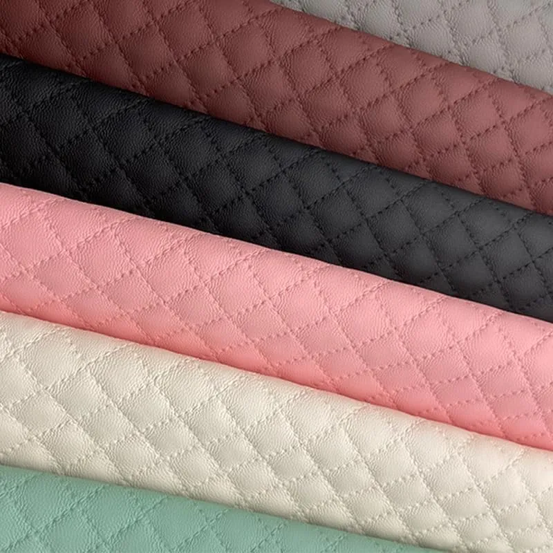 Soft FauxLeather Fabric 16 x 54 Inches Quilted Plaid Upholstery Vinyl for Motorcycle Sofa Bags Chairs Car Seats Upholstery DIY Crafts (Black)