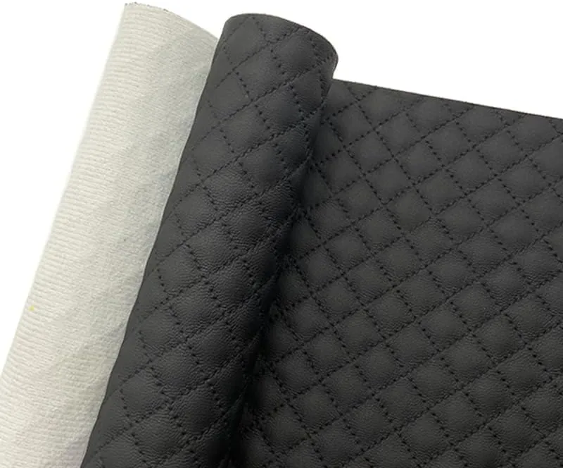 Soft FauxLeather Fabric 16 x 54 Inches Quilted Plaid Upholstery Vinyl for Motorcycle Sofa Bags Chairs Car Seats Upholstery DIY Crafts (Black)