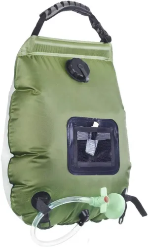 Solar Heated Shower Bag,20L/5 Gallon Outdoor Portable Shower Bag,Hot Water Temperature 120 Degrees Fahrenheit,with Removable Hose and Spout On/Off,for Camping Hiking Climbing Cycling Truck (Green)