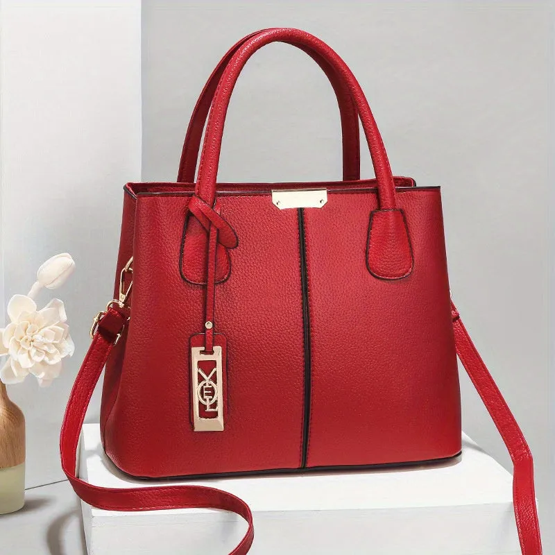 Solid Color Handbags For Women, Elegant PU Leather Crossbody Bag, Trendy Office & Work Purses