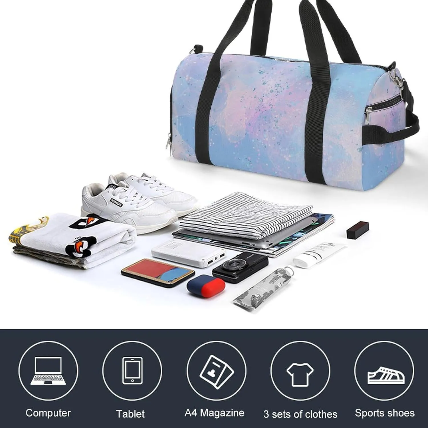 Sport Gym Duffel with Shoe Compartment Wet Pocket, Pastel-waves Shoulder Travel Bag for Women Men