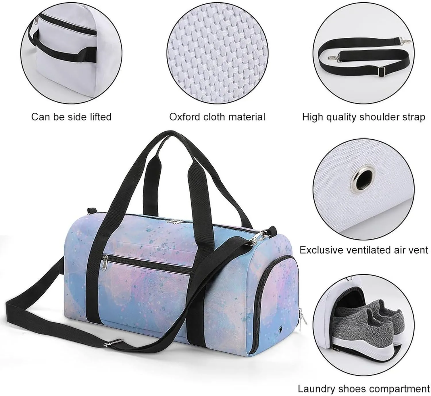 Sport Gym Duffel with Shoe Compartment Wet Pocket, Pastel-waves Shoulder Travel Bag for Women Men