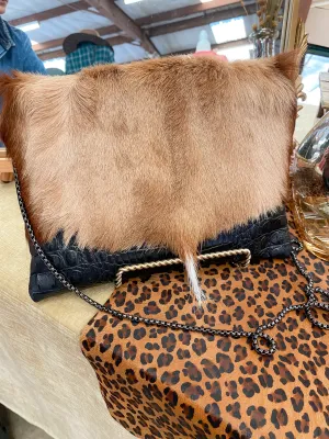 Springbok With Black Croc Body Clutch/Crossbody
