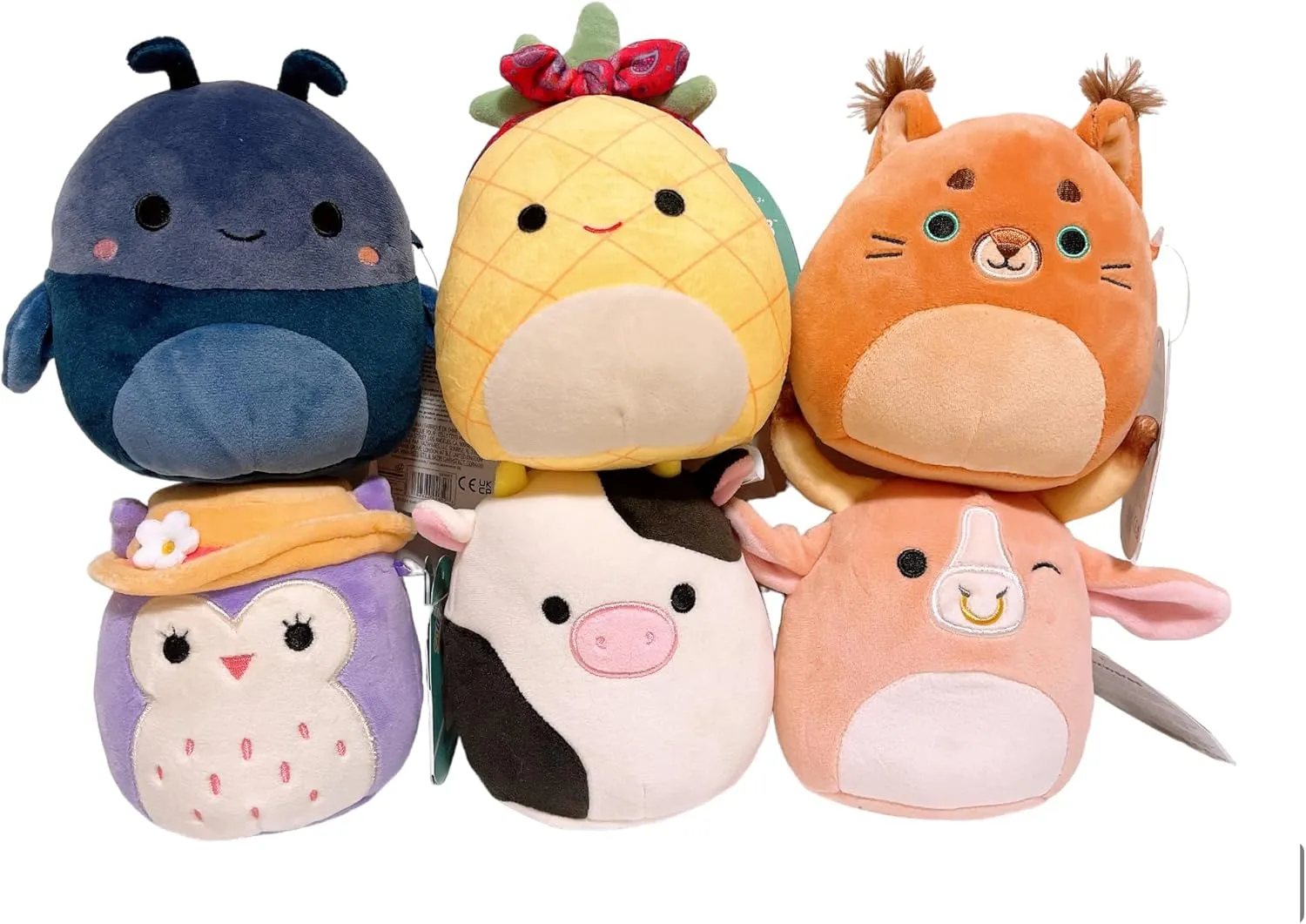 Squishmallows 2024 Everyday Squad Set of 6 Assorted 5" Cow Owl Cat Plush Doll Toy