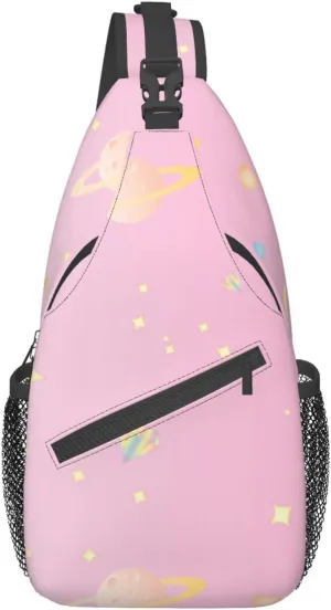 Star Space Sweet Cute Pastel Pink Background Chest Sling Bag Crossbody Shoulder Backpack Bag Gym Cycling Travel Hiking Daypack Cross bag