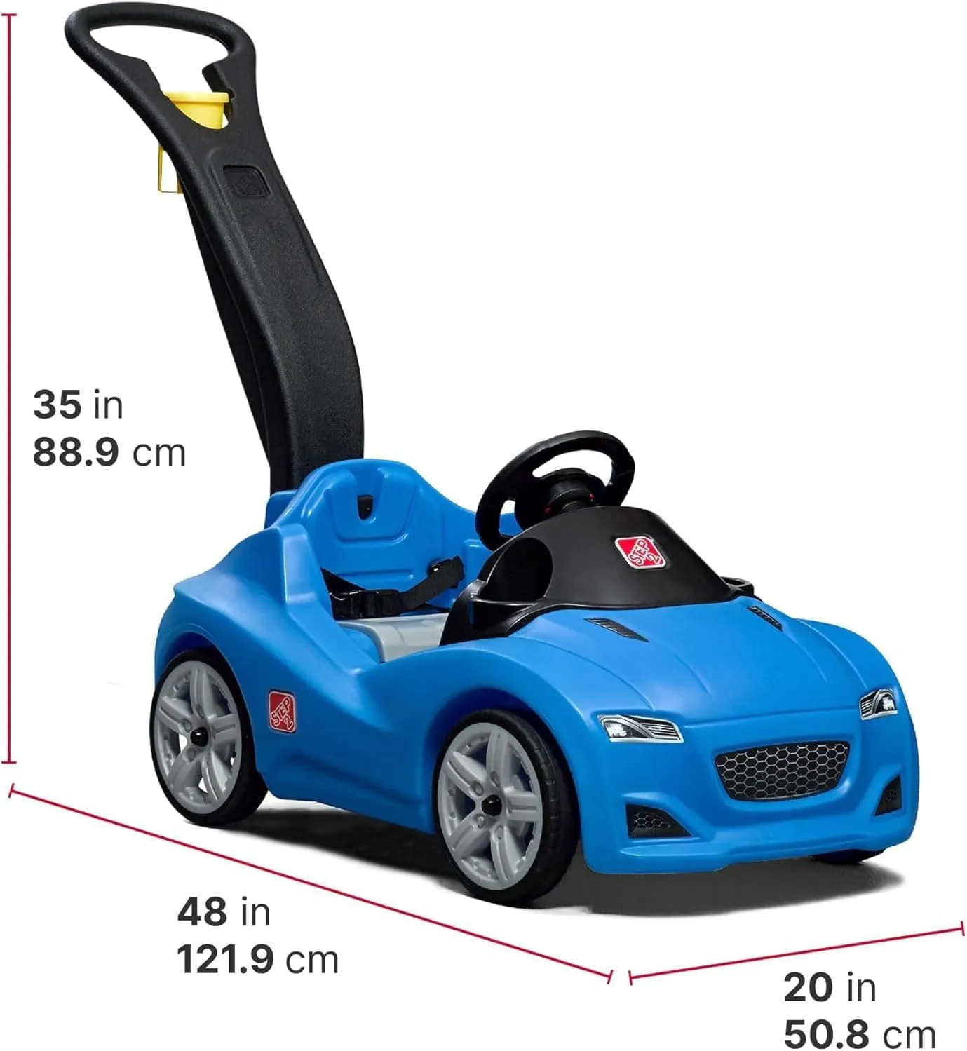 Step2 Whisper Ride Cruiser Kids Push Car, Ride On Toy, Stroller Substitute, Includes Seat Belt & Horn, Made of Durable Plastic, Max Weight 50 lbs., For Toddlers 1.5-4 Years Old, Blue