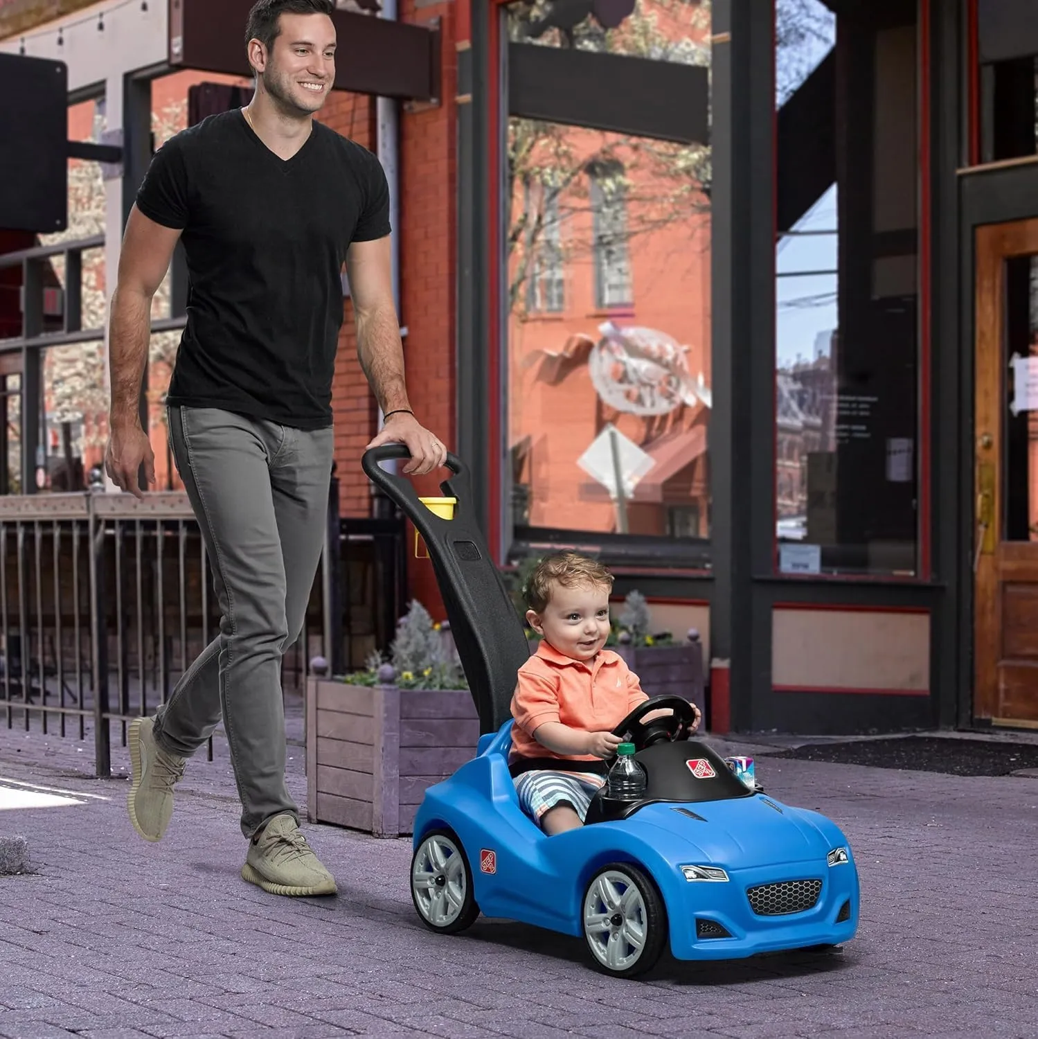 Step2 Whisper Ride Cruiser Kids Push Car, Ride On Toy, Stroller Substitute, Includes Seat Belt & Horn, Made of Durable Plastic, Max Weight 50 lbs., For Toddlers 1.5-4 Years Old, Blue