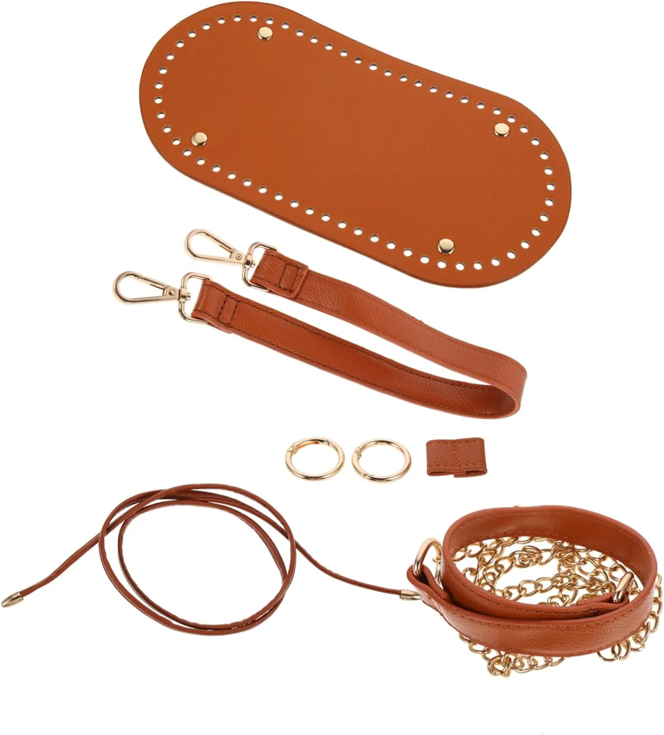 STOBOK DIY Cross Body Bag Bucket Bag Weaving Set Pu Material Metal Hardware Brown Rattan Bag Supplies