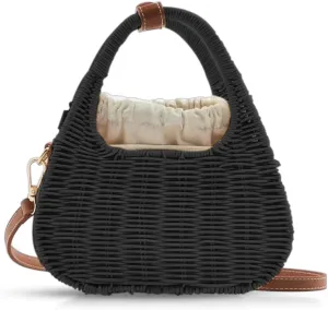 Straw Bag, Crossbody Bags for Women, Bohemian Handmade Woven Bag, Handbag Hard Box Handbags, Parties, Vacations Beach Bag（Black）