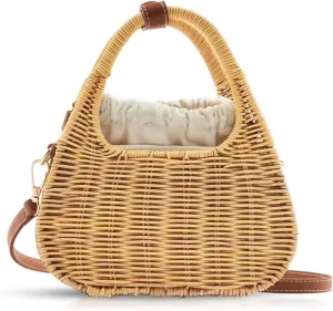 Straw Bag, Crossbody Bags for Women, Bohemian Handmade Woven Bag, Handbag Hard Box Handbags, Parties, Vacations Beach Bag(Khaki)