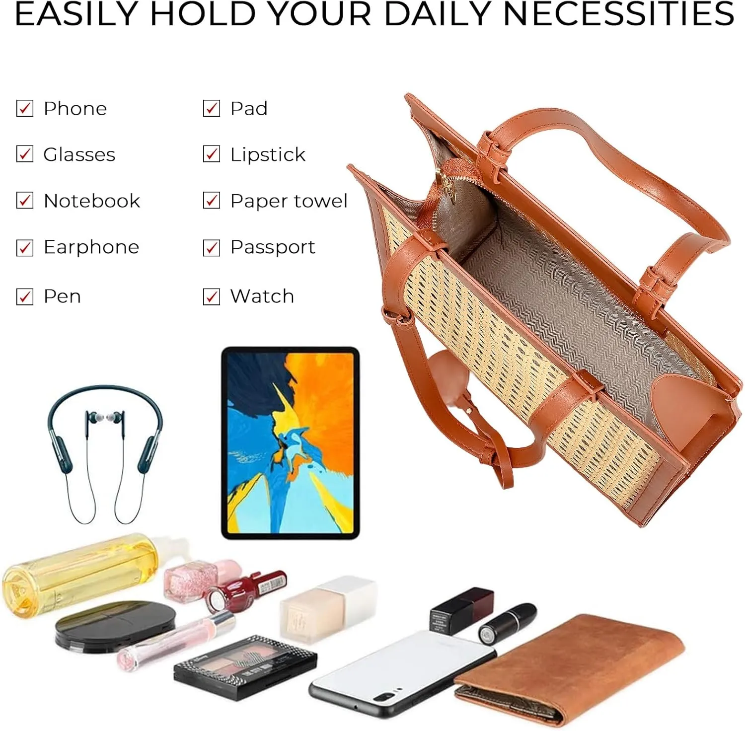 Straw Beach Bag for Women Summer Woven Rattan Tote Bag Straw Purses and Handbags for Vacation with Pendant