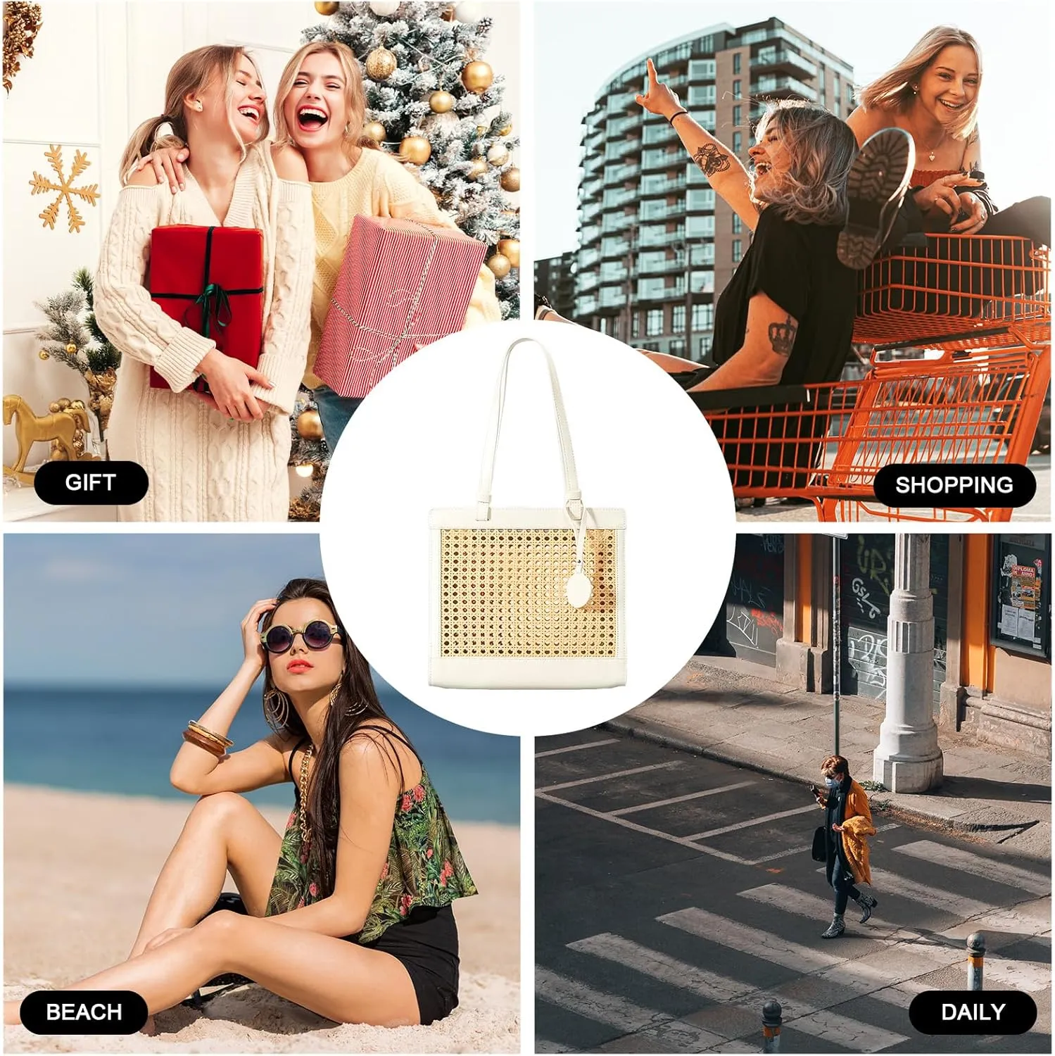 Straw Beach Bag for Women Summer Woven Rattan Tote Bag Straw Purses and Handbags for Vacation with Pendant