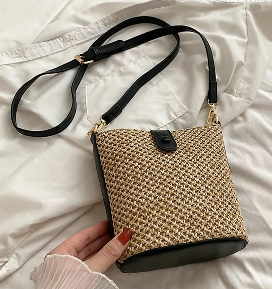 Straw Beach Bags For Women Rattan Purse Summer Straw Cross-body Bag Raffia Handbag Purses Shoulder Bag Small Bucket Bag 2025