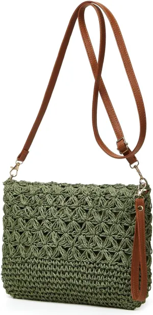 Straw Beach Bags For Women Rattan Purses Summer Straw Handwoven Bag Raffia Handbag Shoulder Bag Cross-body Square Bag