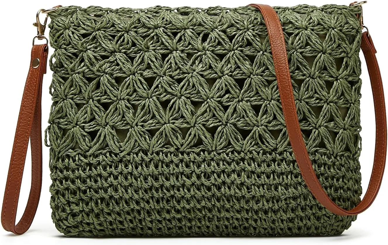 Straw Beach Bags For Women Rattan Purses Summer Straw Handwoven Bag Raffia Handbag Shoulder Bag Cross-body Square Bag