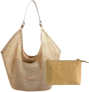 Straw Beach Tote Bag with Purses Travel Shoulder Bag Large Summer Boho Woven Bags Shoulder Handbags for Women