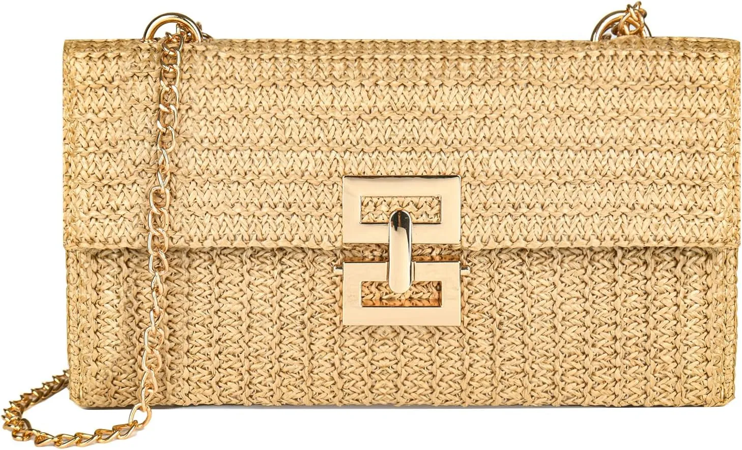 Straw Chain Clutch Purses for Women Ladies Woven Envelope Handbag Shoulder Crossbody Beach Bag