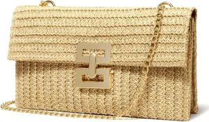 Straw Clutch Purse Crossbody Bag for Women Designer Evening Handbag Casual Summer Beach Straw Shoulder Bag