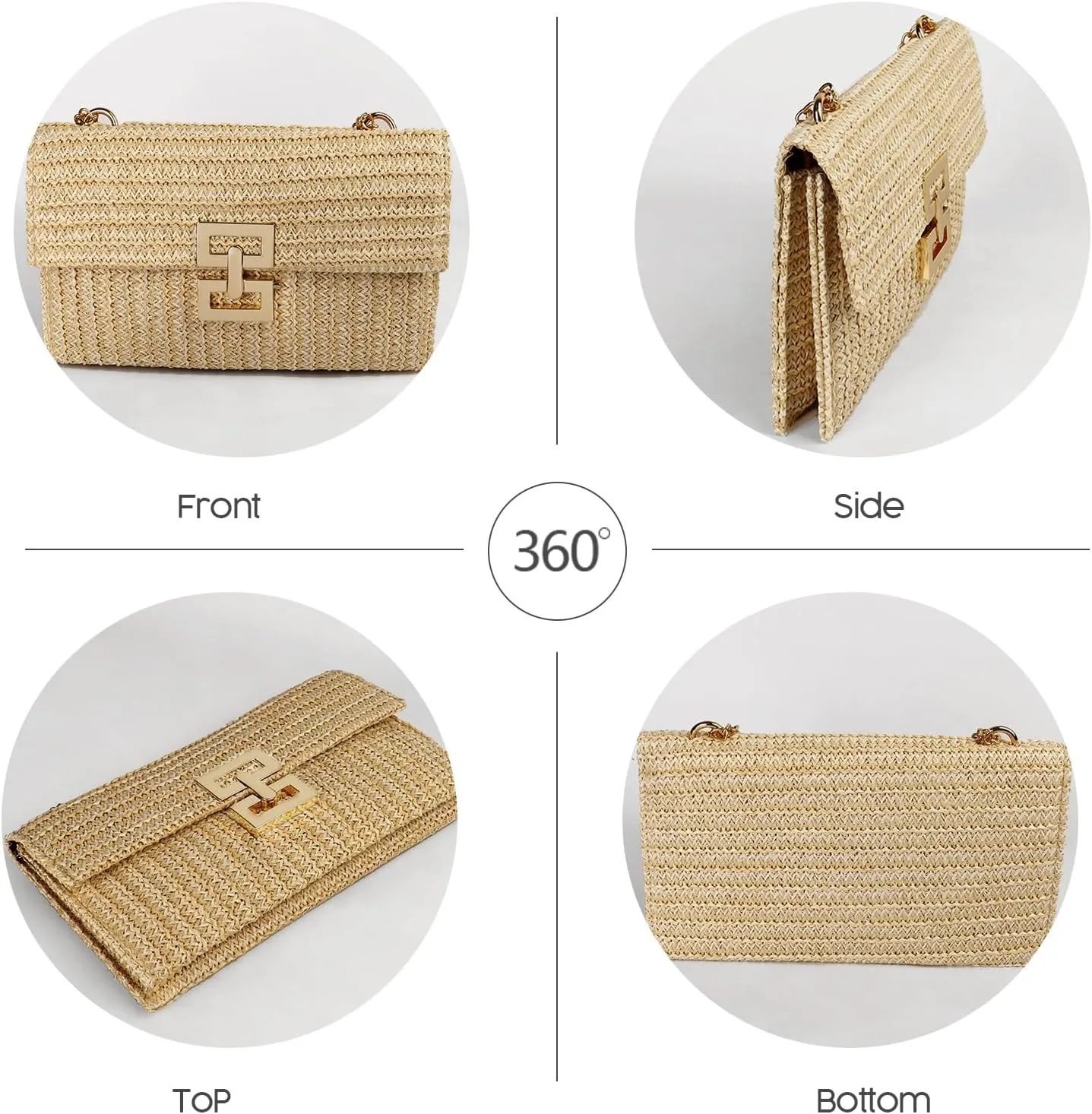 Straw Clutch Purse Crossbody Bag for Women Designer Evening Handbag Casual Summer Beach Straw Shoulder Bag