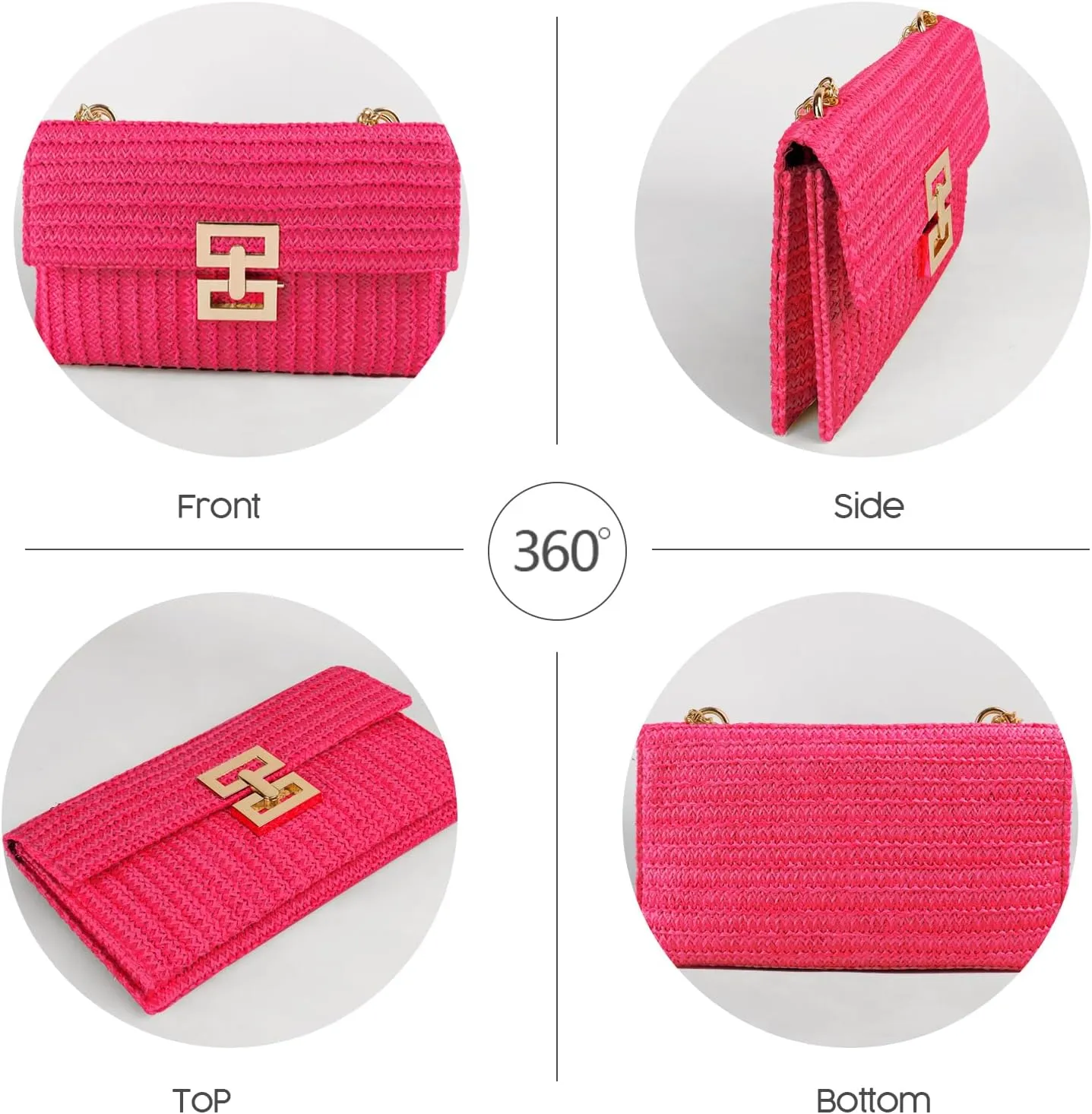 Straw Clutch Purse Crossbody Bag for Women Designer Evening Handbag Casual Summer Beach Straw Shoulder Bag