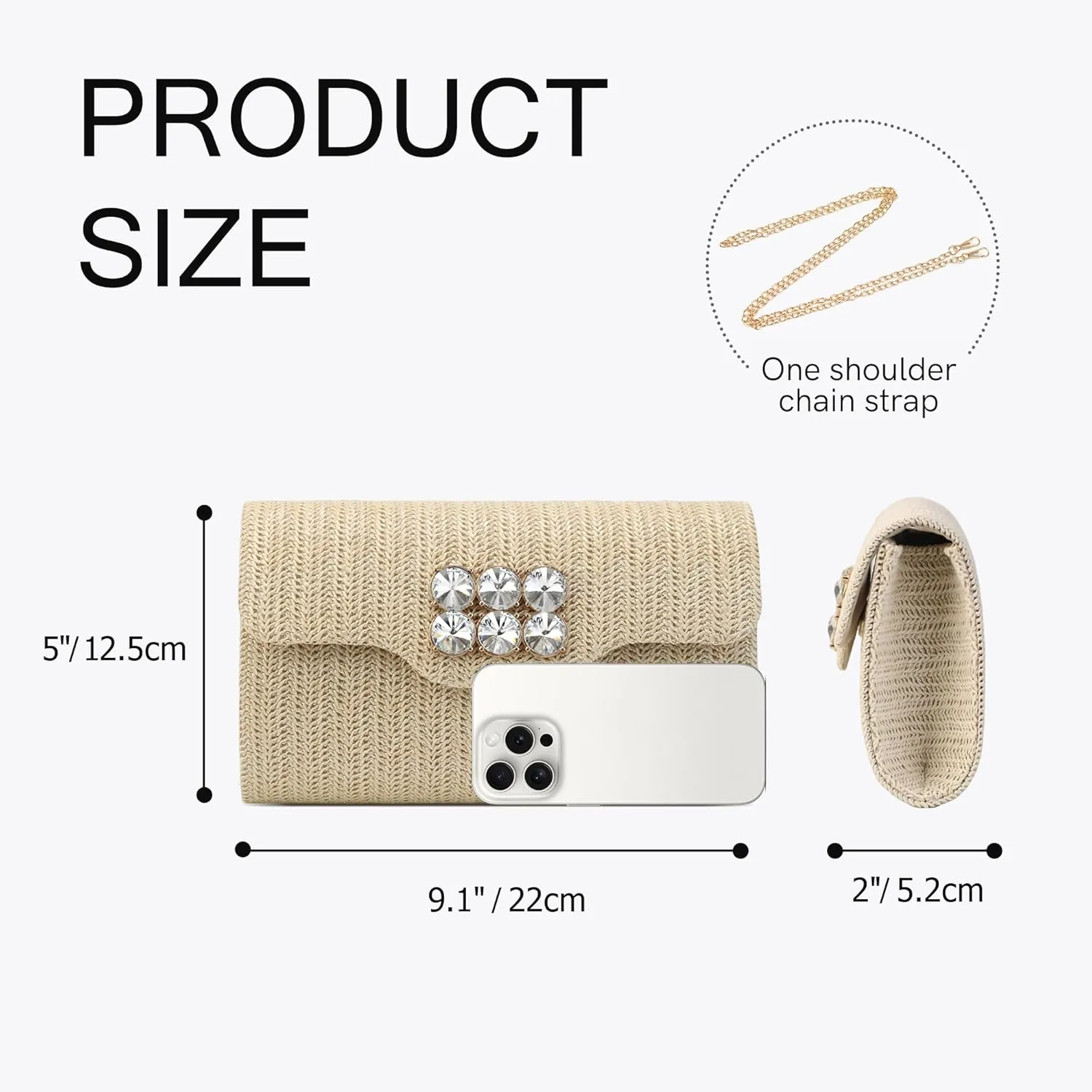 Straw Clutch Purse for Women,Rhinestone Evening Handbag Summer Beach Woven Purse Vacation Rattan Handbags 2025