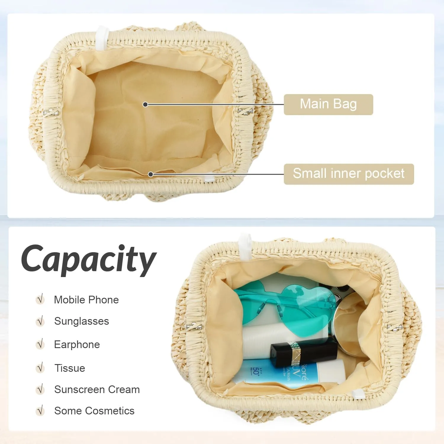 Straw Clutch Purses for Women Small Woven Dumpling Bag Summer Beach Clutch Wicker Crossbody Purses