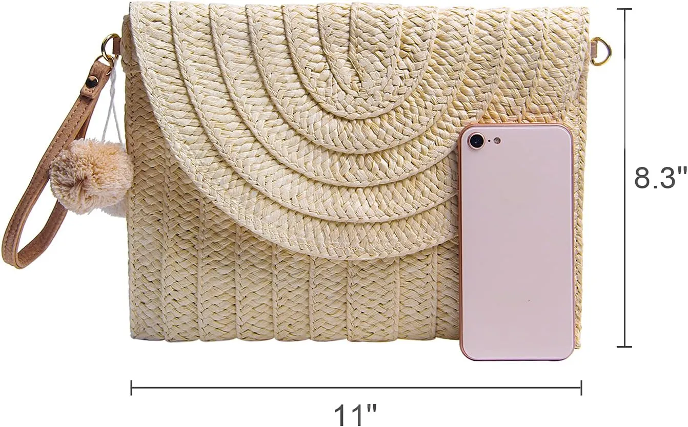 Straw Clutch Purses for Women Summer Beach Bags Envelope Woven Clutch Handbags
