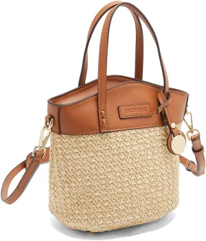 Straw Crossbody Bag, Women Bucket Shoulder Top Handle Purse, Ladies' Handmade Woven Bucket Bag