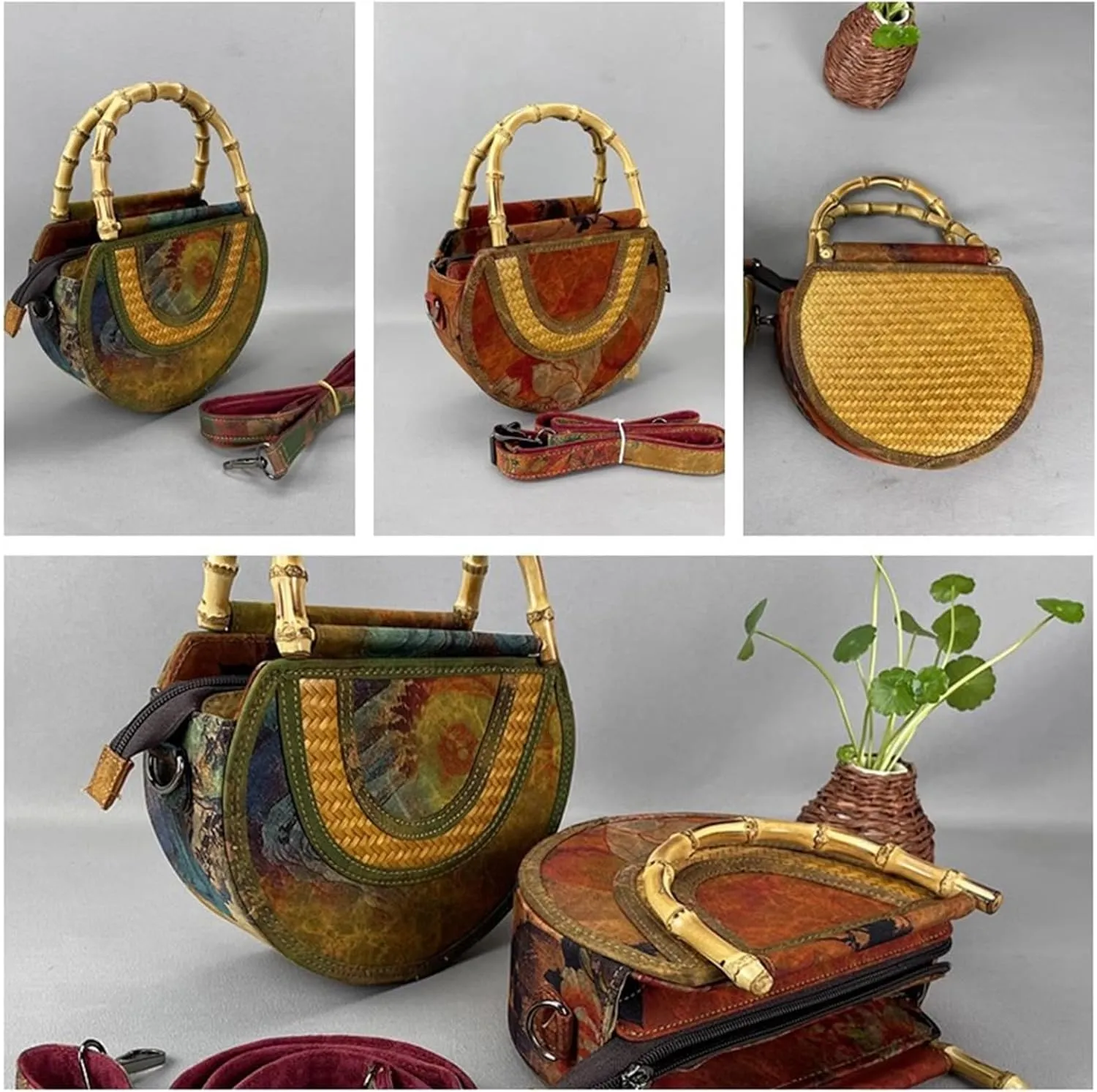 STRAW HANDBAG 3-Women's Straw Woven Retro Shoulder Bag Rattan Bamboo Handbag With Inner Bag Drawing Crossbody Bags
