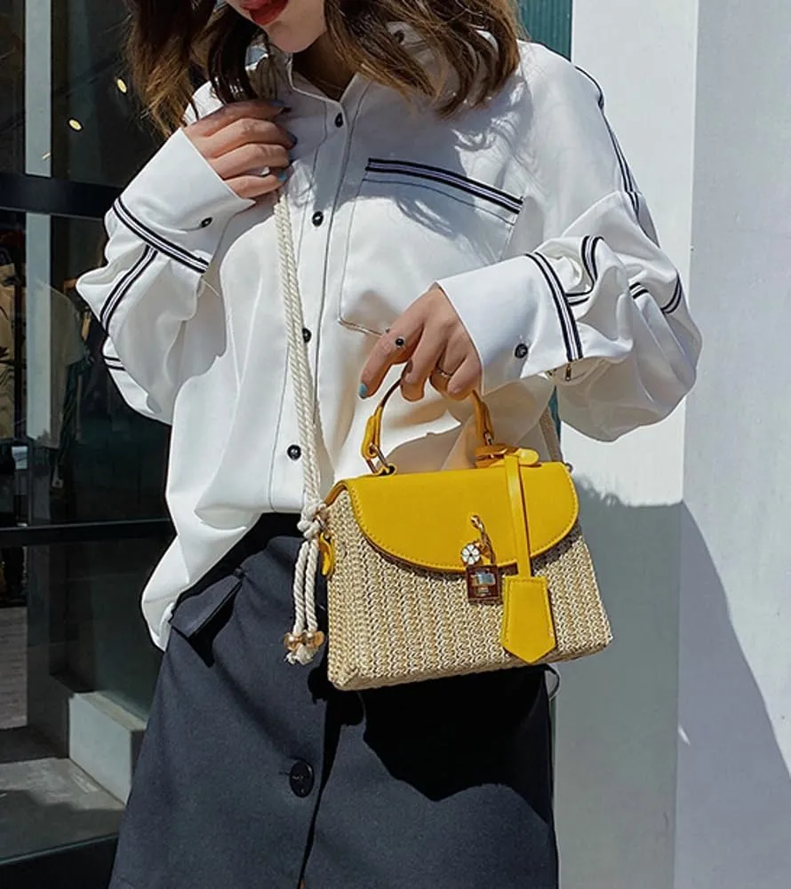 Straw Square Bag Straw Beach Bags For Women Rattan Purses Summer Straw Crossbody Purse Tote Bag Handbag Shoulder Bag 2025