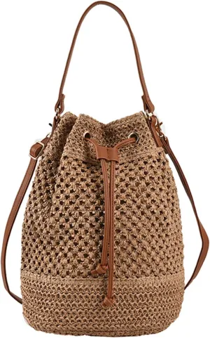 Straw Woven Shell Shape Tote Bag, Rattan Shoulder Bag Summer Beach Crossbody Purse Handbag for Women Travel