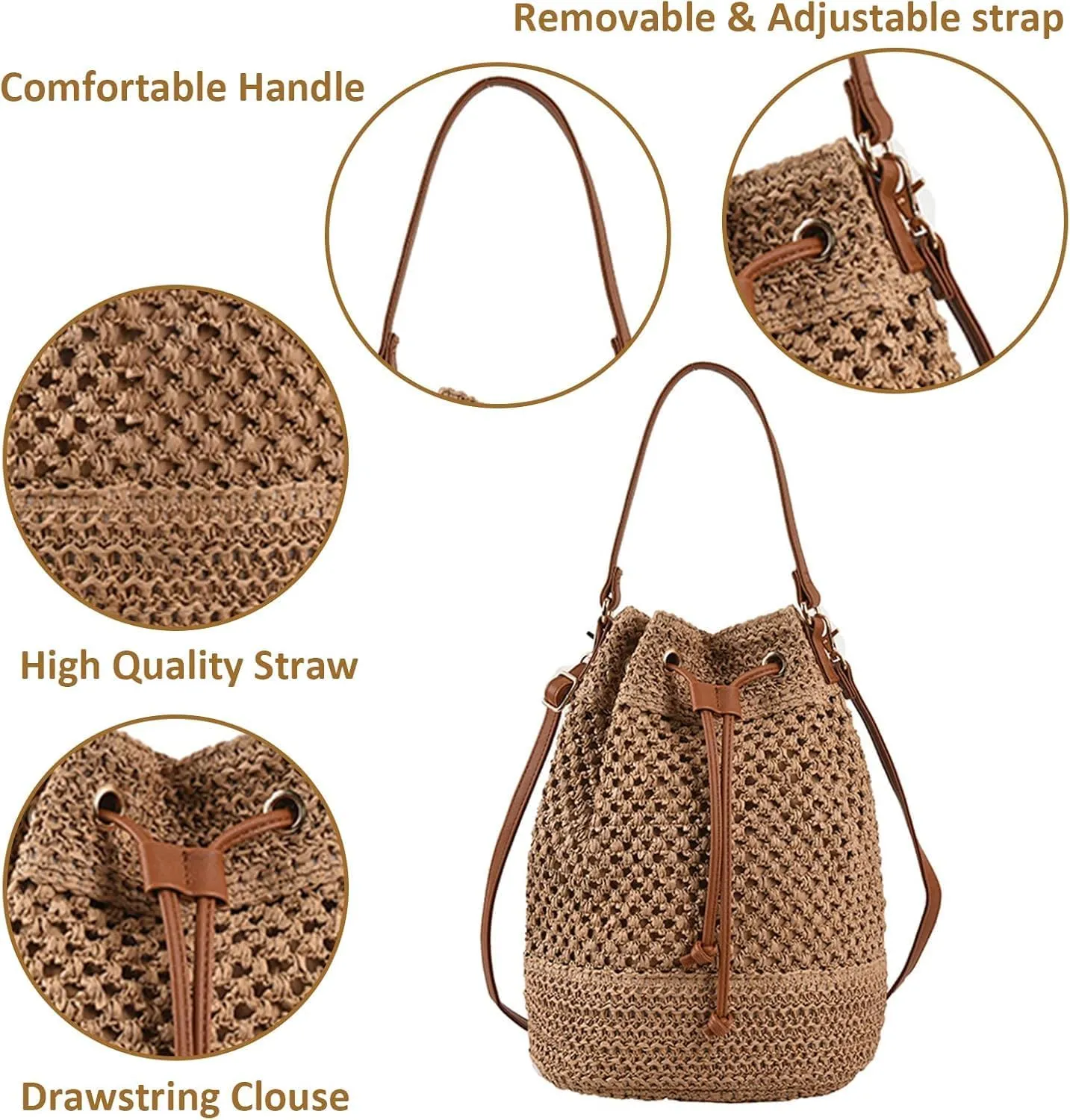 Straw Woven Shell Shape Tote Bag, Rattan Shoulder Bag Summer Beach Crossbody Purse Handbag for Women Travel