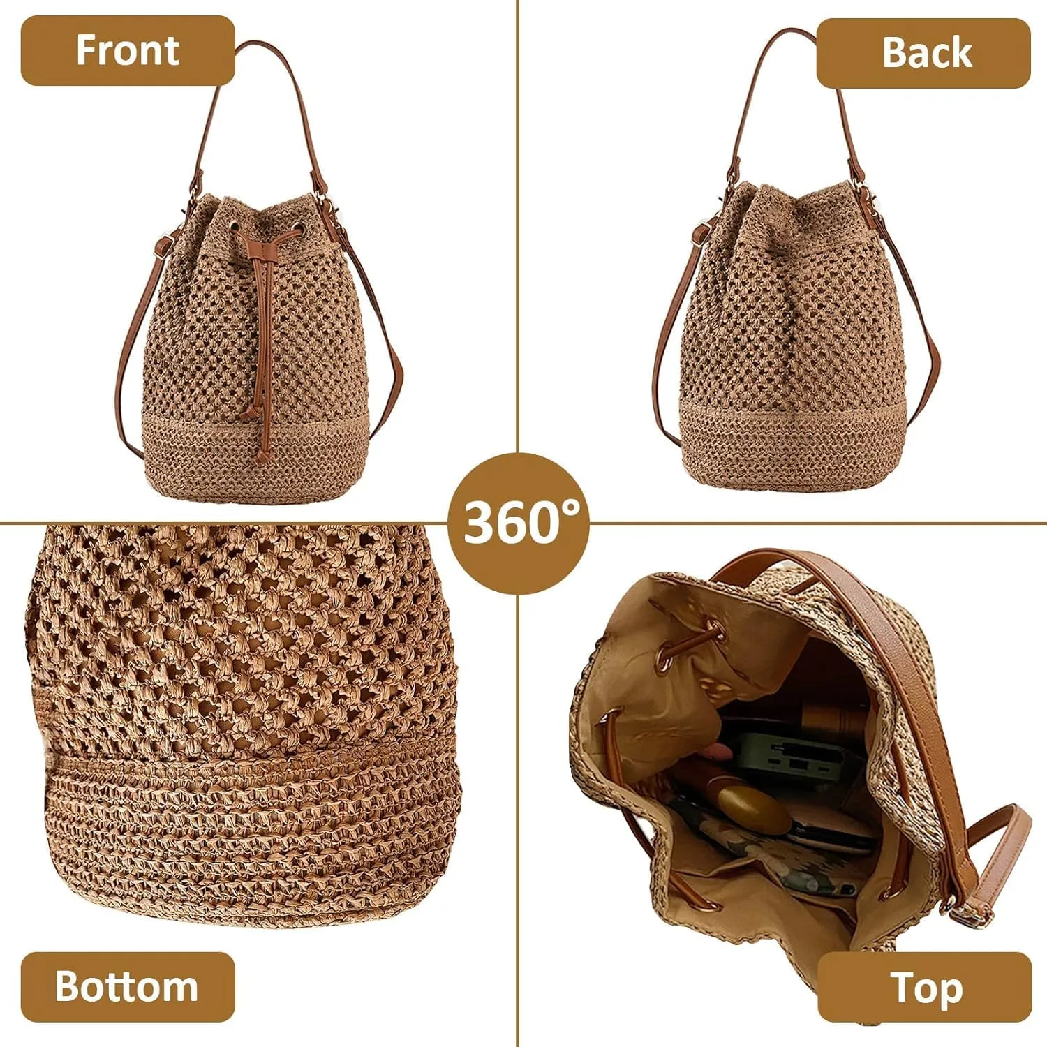 Straw Woven Shell Shape Tote Bag, Rattan Shoulder Bag Summer Beach Crossbody Purse Handbag for Women Travel