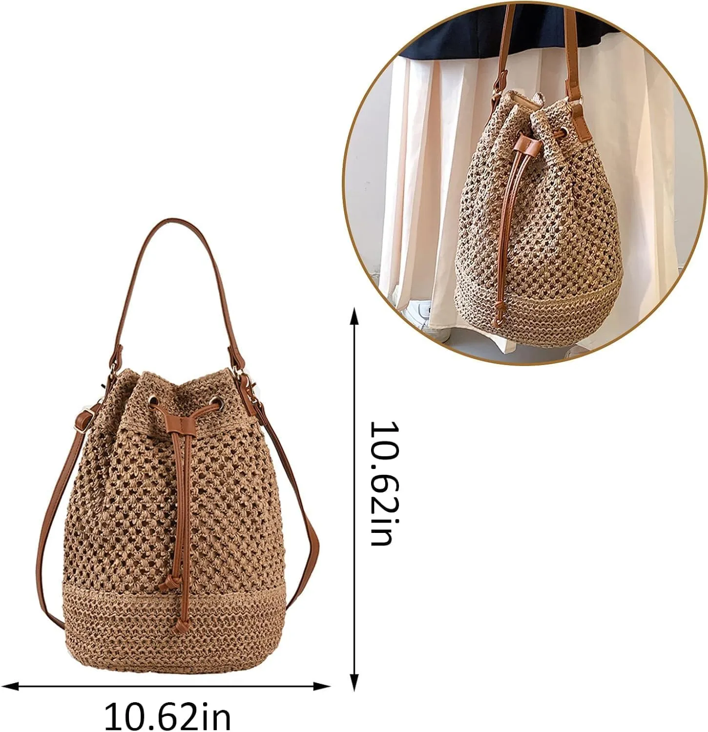 Straw Woven Shell Shape Tote Bag, Rattan Shoulder Bag Summer Beach Crossbody Purse Handbag for Women Travel