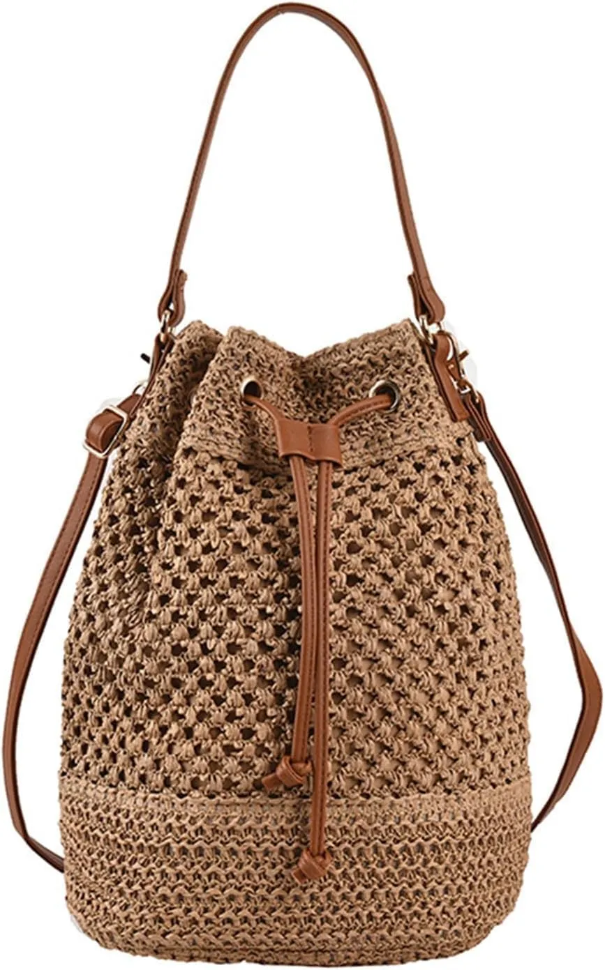 Straw Woven Shell Shape Tote Bag, Rattan Shoulder Bag Summer Beach Crossbody Purse Handbag for Women Travel