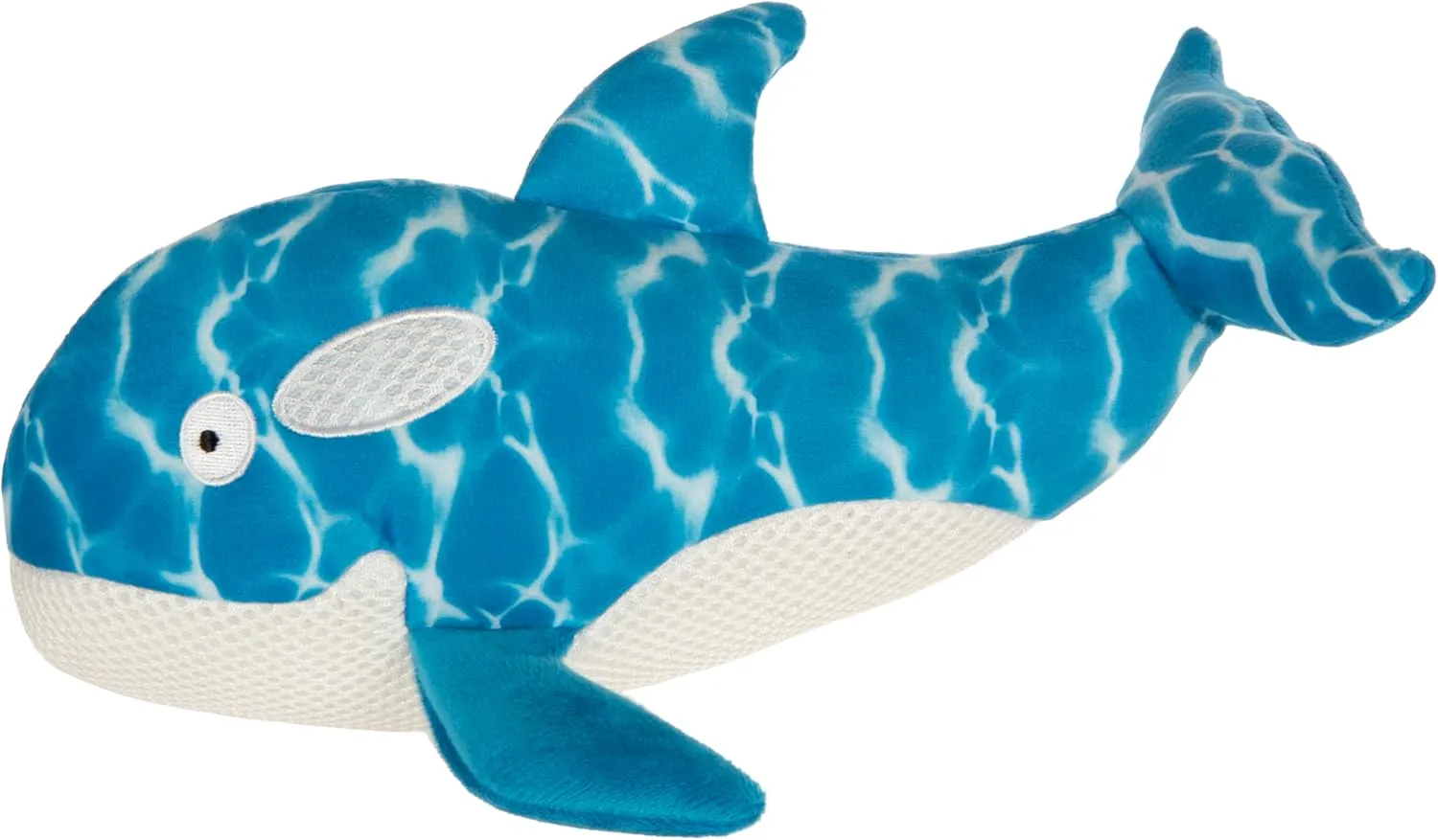Strong 'N Silent Swimmer Soft Plush Orca Squeaker Chew Guard Dog Toy - Blue, Large