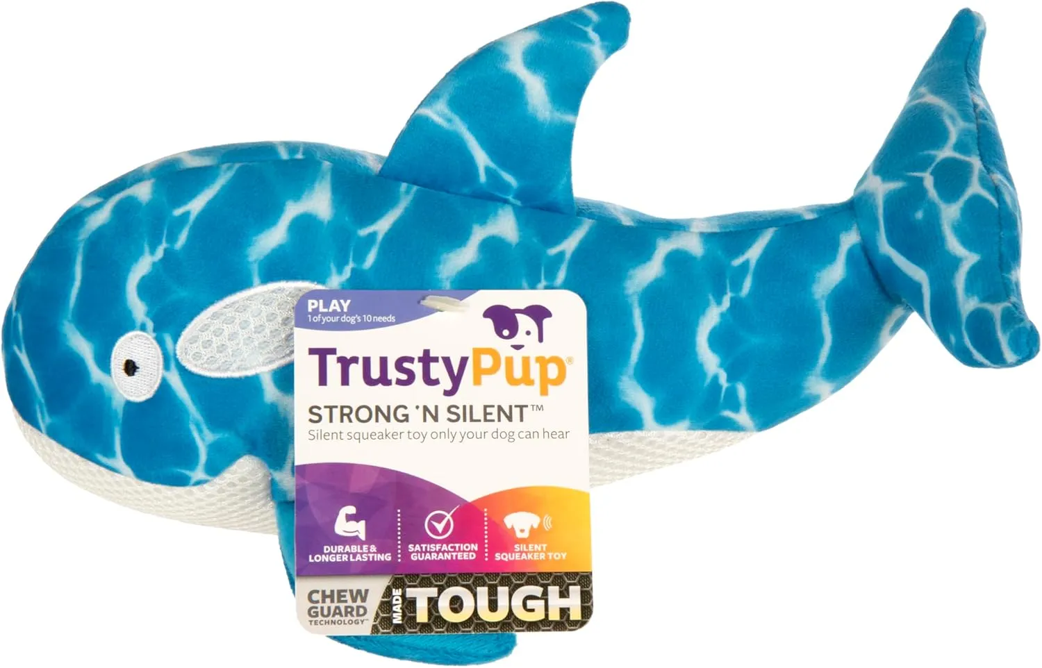 Strong 'N Silent Swimmer Soft Plush Orca Squeaker Chew Guard Dog Toy - Blue, Large