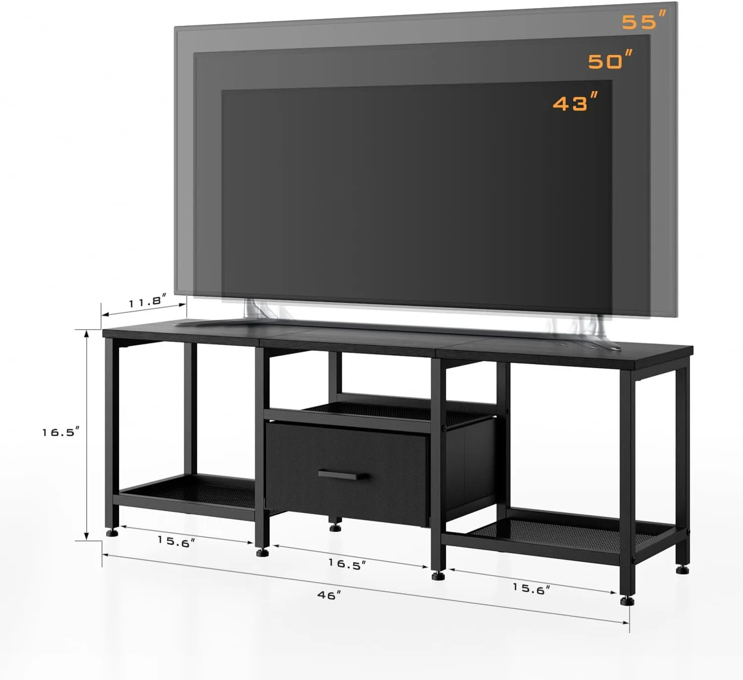 Stylish Television Stand with Fabric Storage Drawer for TV up to 55 Inches,Extra Strong Load Bearing,TV Media Console Table with Open Storage Shelves for Living Room, Bedroom,Home Office