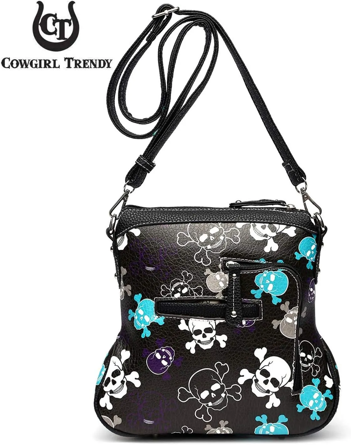 Sugar Skull Day of the Dead Cross Bone Rock Metallic Purse Skeleton Leather Purse Women Crossbody Handbag Shoulder Bag