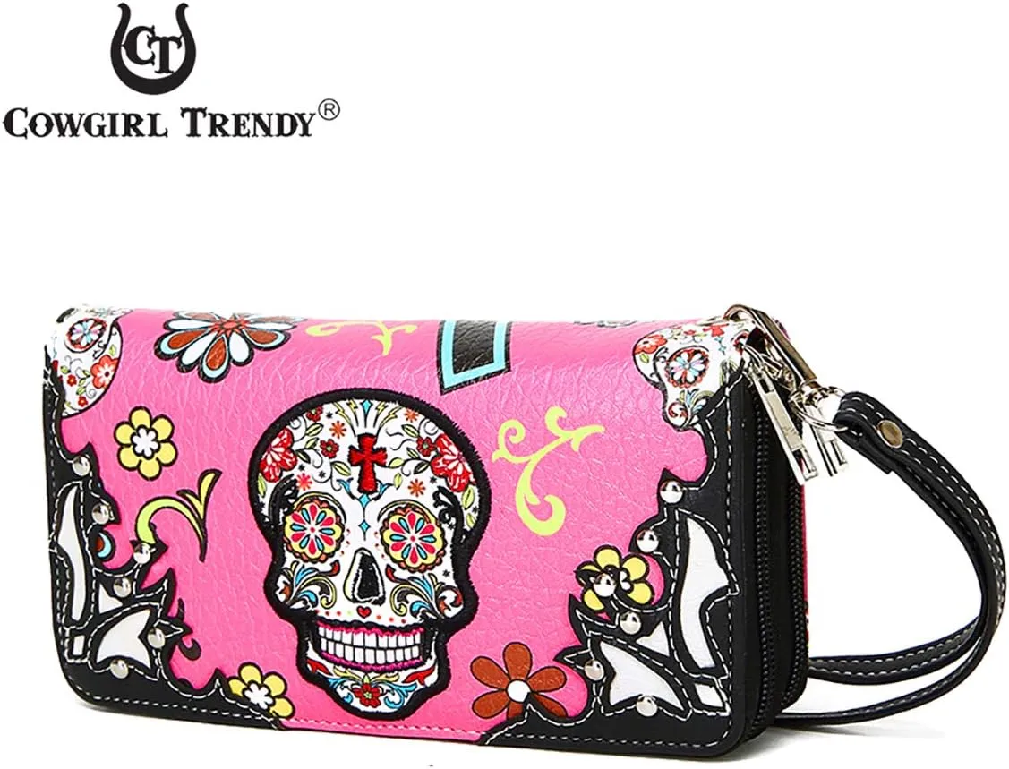Sugar Skull Western Cross Clutch Wallet Day of the Dead Wristlet Purse Calavera