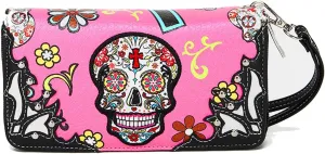 Sugar Skull Western Cross Clutch Wallet Day of the Dead Wristlet Purse Calavera